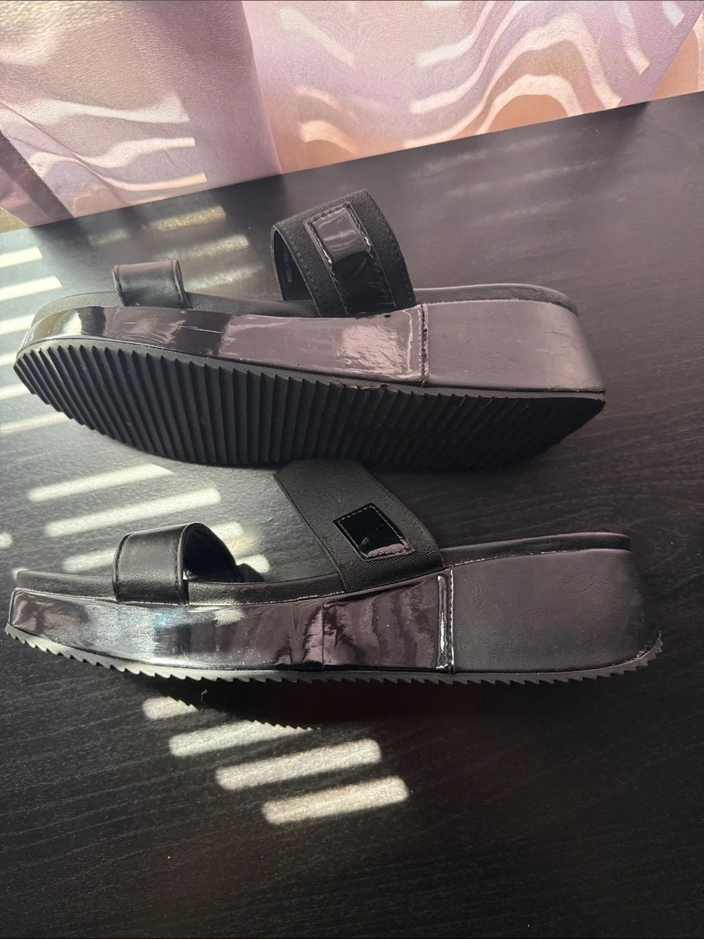 Kenneth Cole Reaction Black Double-Strap Wedge Slide Sandals